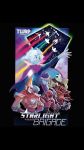  90s blue_skin cape commentary dagger english_commentary furry helmet highres movie_poster ninja outstretched_arm pointy_ears robot science_fiction short_hair silver_hair solo_focus starlight_brigade tagme toony_time visor weapon 