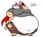  anthro belly big_belly canid canine canis cape clothed clothing dingo eating food fur hand_on_hip holding_food holding_object hyper hyper_belly izzyfatcat love_handles male mammal meat midriff moobs morbidly_obese navel obese obese_male overweight overweight_male simple_background solo standing tan_fur teeth thick_thighs white_background white_fur wide_hips 