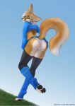  anthro canid canine clothing elvofirida female fennec fox looking_back mammal outside panties solo standing underwear upskirt 