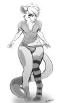  2019 anthro barefoot biped blep bulge cinderkiss clothed clothing digital_media_(artwork) digitigrade domestic_cat felid feline felis girly greyscale hair hi_res legwear long_tail looking_at_viewer male mammal monochrome panties panty_pull shirt short_hair signature simple_background smile solo stockings thigh_highs tongue tongue_out topwear underwear white_background 