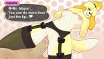  2019 absurd_res animal_crossing anthro balls blush bow breasts canid canine canis clothed clothing cum dialogue digital_media_(artwork) domestic_dog duo english_text erection felid feline female fur garter_belt garter_straps hair hi_res humanoid_penis isabelle_(animal_crossing) legwear lingerie looking_at_viewer male male/female mammal nintendo nipples nitendo nude oddbutokay open_mouth penetration penis pussy sex shih_tzu simple_background smile stockings text thigh_highs toy_dog underwear video_games wet white_fur yellow_fur 