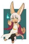  1other ambiguous_gender animal_ears blush choker cosplay dress eyebrows_visible_through_hair full_body furry green_eyes kawasemi27 looking_at_viewer made_in_abyss nanachi_(made_in_abyss) open_mouth sewayaki_kitsune_no_senko-san shiro_(sewayaki_kitsune_no_senko-san) shiro_(sewayaki_kitsune_no_senko-san)_(cosplay) short_hair smile solo tail white_dress white_hair 