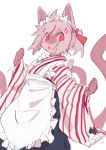  5_fingers anthro clothed clothing domestic_cat felid feline felis female fist fur hair hi_res kemono maid_uniform mammal nrj_275 open_mouth pink_fur red_eyes simple_background solo standing tongue uniform white_background 