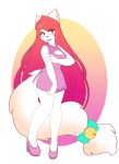 akaunkel anthro artemis_tsukino bell bow_tie breasts cleavage clothed clothing domestic_cat dress felid feline felis female fur hair hi_res keyhole long_hair long_tail looking_at_viewer love mammal open_mouth pink_eyes pink_hair pink_nose pose rattle smile solo standing white_fur 