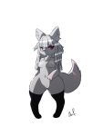  anthro arctic_fox blaketheflareon breasts canid canine clothing digital_media_(artwork) eyewear female fox fur glasses hair hi_res legwear looking_at_viewer mammal pussy red_eyes short_stack stockings white_fur white_hair 