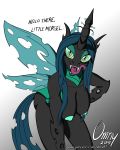  2019 anthro anthrofied changeling digital_media_(artwork) edit female friendship_is_magic green_eyes green_hair hair hi_res insect_wings licking looking_at_viewer my_little_pony omny87 queen_chrysalis_(mlp) solo talisa_(artist) tongue tongue_out wings 