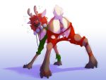  2017 anus butt capreoline cervid christmas clothing drunk female feral green_eyes hair holidays horn human_to_feral mammal pussy red_hair reindeer shaking simple_background smile solo species_transformation teats torn_clothing transformation trembling watsup 