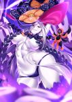  1girl abigail_williams_(fate/grand_order) absurdres arms_up ass_visible_through_thighs black_bow black_panties blue_headwear bow breasts breasts_apart cameltoe doll evil_grin evil_smile fate/grand_order fate_(series) flower from_below glowing grin groin hat hat_flower highres keyhole large_breasts long_hair looking_at_viewer navel no_bra no_pants older orange_bow orange_flower outdoors panties parted_lips pink_eyes polka_dot polka_dot_bow revealing_clothes shaded_face sharp_teeth shooting_star skull_print sky slit_pupils smile star star_(sky) star_print starry_sky teeth thighs toned underboob underwear v-shaped_eyebrows very_long_hair watosu_(watosu_mama) white_skin wide_hips 