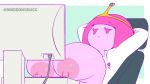  16:9 adventure_time animated big_breasts breasts candy candy_humanoid cartoon_network computer crown dingdongducc female food food_creature food_humanoid hair huge_breasts humanoid lab_coat living_candy not_furry pink_hair pink_skin princess_bubblegum solo 