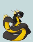  2019 anthro black_hair blue_eyes breasts evilkitsune71290 female hair human_to_anthro long_hair naga open_mouth reptile scalie simple_background snake solo species_transformation tomek1000_(character) transformation 