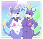  absurd_res anthro anthrofied big_areolas big_breasts blush breast_squish breasts collar collar_only countershading cute_fangs dialogue domestic_cat duo english_text felid feline felis female hi_res highoncoffee league_of_legends mammal navel nipples pubes pussy riot_games speech_bubble squish tail_tuft text tuft video_games white_countershading yuumi_(lol) 
