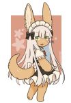  1other :3 alternate_costume alternate_hair_length alternate_hairstyle animal_ears artist_name black_bow blush bow enmaided eyebrows_visible_through_hair full_body green_eyes kawasemi27 long_hair made_in_abyss maid maid_headdress nanachi_(made_in_abyss) parted_lips smile tail twitter_username very_long_hair whiskers white_hair 