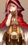  1girl animal_ears belt belt_pouch black_hair brown_gloves closed_mouth fire_emblem fire_emblem_if gloves grey_background grey_hair hood hood_up jurge long_sleeves multicolored_hair pouch simple_background solo streaked_hair velour_(fire_emblem_if) wolf_ears 