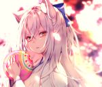  animal_ears ball chita_(ketchup) close cropped foxgirl japanese_clothes kimono long_hair original red_eyes white_hair 