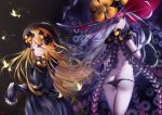  2girls abigail_williams_(fate/grand_order) ass back bangs bare_shoulders black_bow black_dress black_headwear black_panties blonde_hair blue_eyes bow bug butterfly dress dual_persona fate/grand_order fate_(series) forehead glowing glowing_eye hair_bow hat highres insect keyhole long_hair long_sleeves looking_at_viewer multiple_girls orange_bow panties parted_bangs pink_eyes polka_dot polka_dot_bow sleeves_past_fingers sleeves_past_wrists smile tentacles thighs third_eye underwear vanitas_0 white_hair white_skin witch_hat 