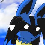  1:1 2019 ambiguous_gender anthro canid canine canis cloud digital_media_(artwork) gyrodraws hi_res jackal lucario mammal nintendo pok&eacute;mon pok&eacute;mon_(species) simple_background solo thinking video_games 