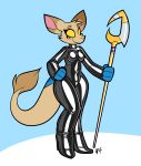  absurd_res bori breasts clothing empty_eyes female hi_res milkandjuice neopets rubber skinsuit solo staff tight_clothing 