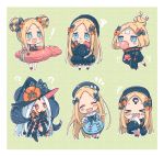  ! &gt;_&lt; +++ +_+ 1girl :d :o ? ^_^ abigail_williams_(fate/grand_order) bangs bikini black_bikini black_bow black_dress black_headwear black_jacket black_legwear blonde_hair blue_dress blue_eyes blush_stickers bow bubble_blowing bug butterfly chewing_gum chibi closed_eyes collared_dress commentary_request crossed_bandaids double_bun dress eating emerald_float fate/grand_order fate_(series) food hair_bow hat highres holding holding_food innertube insect jacket long_hair long_sleeves multiple_bows multiple_hair_bows multiple_hat_bows multiple_views object_hug open_mouth orange_bow parted_bangs parted_lips polka_dot polka_dot_bow red_eyes revealing_clothes sandwich sharp_teeth sleeves_past_fingers sleeves_past_wrists smile sofra squiggle star star_print stuffed_animal stuffed_toy suction_cups swimsuit tears teddy_bear teeth tentacles thighhighs very_long_hair white_hair xd 
