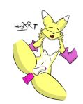  2019 anthro balls canid canine digimon digimon_(species) fur male mammal nude open_mouth paylode penetration penis renamon simple_background solo yellow_fur 