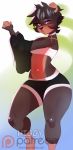  anthro bandage better_version_at_source black_fur black_hair brown_fur clothing female fur hair higgyy letti_(higgyy) mammal scar solo thick_thighs ursid wide_hips 