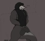  anthro badger balls big_balls bottomless clothed clothing facial_piercing flaccid hoodie humanoid_penis long_foreskin male mammal muscular muscular_male mustelid musteline nose_piercing penis piercing septum_piercing smile solo uncut zomacaius 