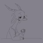  1:1 2019 ambiguous_gender antelope anthro bovid clothed clothing cup drunk facial_markings fuel_(artist) fuel_(character) gazelle grey_background greyscale half-closed_eyes holding_cup holding_object horn mammal markings monochrome simple_background smile solo tears 