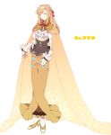  1girl bow braid brown_cape brown_dress brown_hair cape closed_eyes dress facing_viewer full_body hair_bow highres long_hair long_sleeves palossand personification pokemon red_bow red_neckwear shioya_(soooooolt) simple_background solo standing white_background 