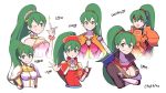  armor belt book breasts cleavage cosplay dress elincia_ridell_crimea ethlin_(fire_emblem) fire_emblem green_hair grin headband jewelry lilina linda_(fire_emblem) linus_(fire_emblem) lyndis_(fire_emblem) one_eye_closed phiphi-au-thon ponytail ring smile sword weapon wendy_(fire_emblem) wristband 
