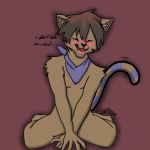  1:1 anthro black_nose blush bottomless clothed clothing felid feline fur hair hi_res kneeling male mammal nude open_mouth simple_background smile solo_focus teenager text tongue topless yasuhiro young 