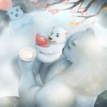  1:1 2018 anthro balls belly cub detailed_background erection father father_and_son fur group hot_spring humanoid_hands humanoid_penis m7 male male/male mammal onsen overweight overweight_male parent penis polar_bear sitting son ursid ursine water white_fur young 