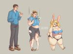  2019 anthro arzarin barefoot big_breasts blonde_hair breast_growth breasts brown_hair clothing clover female gender_transformation hair hand_on_breast hoodie human human_to_anthro lagomorph leporid male mammal mtf_transformation nipple_outline open_mouth overweight pants rabbit sequence shrinking simple_background smile solo species_transformation surprise tail_growth transformation weight_gain 