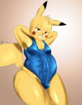  anthro bulge clothed clothing cosplay_pikachu erection hand_behind_head hi_res long_penis looking_at_viewer male nintendo penis penis_outline pikachu pok&eacute;mon pok&eacute;mon_(species) smile solo thick_thighs video_games wide_hips 