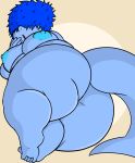  2019 big_breasts big_butt blue_hair breasts butt clara_(masterj291) female fish hair hair_over_eyes hi_res huge_butt lying marine masterj291 overweight overweight_female shark slightly_chubby 