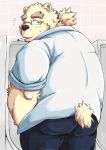  butt chobikuma cigarette clothed clothing eyewear fully_clothed glasses hi_res lab_coat leib_(tas) male mammal peeing polar_bear ponytail smoking tokyo_afterschool_summoners urinal urine ursid ursine video_games 