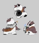  2019 anthro badger badgerclops belly blush eye_patch eyewear hi_res male mammal mao_mao_heroes_of_the_pure_heart mustelid musteline parker_simmons simple_background sitting slightly_chubby solo 