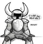 black_and_white bulge clothed clothing ditoxin erection greyscale humanoid male monochrome shovel_knight shovel_knight_(character) solo text 