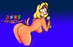  2019 anthro blush breasts butt clothed clothing crash_bandicoot crash_bandicoot_(series) eyelashes female girly looking_at_viewer mammal mature_female nativefall naughty_dog nude simple_background single solo sony_corporation sony_interactive_entertainment tawana_bandicoot thick_thighs video_games 
