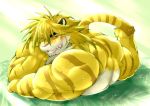 blush drooling felid fur hair laying_on_front long_hair magan male mammal muscular muscular_male nude pantherine pecs saliva striped_fur stripes tiger tokyo_afterschool_summoners tomoyamaru_alt tongue video_games 