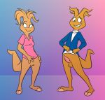  alien balls blush bottomless clothed clothing digital_media_(artwork) duo embarrassed erection female fur hi_res ladysomnambule male nanosec_(learning_voyage) parsec_(learning_voyage) presenting pussy shy simple_background smile standing 