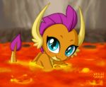  2019 bath blue_eyes blush dragon female friendship_is_magic horn lava looking_at_viewer my_little_pony scalie smile smolder_(mlp) solo uotapo wings 