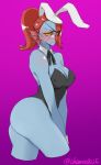  2019 anthro big_breasts black_clothing blue_skin blush breasts bunny_ears_(disambiguation) chaneo0225 cleavage clothed clothing collarbone digital_media_(artwork) ear_fins ear_frills eye_patch eyelashes eyeshadow eyewear fangs female fin fish frill front_view glistening glistening_hair glistening_skin hair hair_over_eye hi_res long_hair looking_away makeup marine nipple_outline nipples non-mammal_breasts noseless pink_background playboy playboy_bunny ponytail portrait pose red_eyeshadow red_hair sharp_teeth side_view signature simple_background solo standing teeth three-quarter_portrait undertale undyne video_games yellow_eyes yellow_sclera 