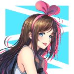  1girl :p a.i._channel bangs blue_eyes brown_hair collarbone floating_hair hairband kizuna_ai long_hair pink_hairband sailor_collar shirt sleeveless sleeveless_shirt solo su77sty swept_bangs tongue tongue_out upper_body very_long_hair virtual_youtuber white_sailor_collar white_shirt 