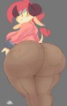  anthro big_butt blush bovid butt caprine clothing female frances_sugarfoot goat grey_background hi_res huge_butt looking_at_viewer looking_back mammal pants simple_background solo sweater topwear vimhomeless 