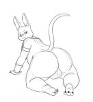  2019 balls big_butt big_tail black_and_white blush butt champa digital_media_(artwork) domestic_cat dragon_ball dragon_ball_super felid feline felis hi_res joaoppereiraus kneeling looking_back male mammal monochrome overweight sketch 