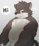  2019 anthro bearp_(artist) belly blush canid canine canis domestic_dog english_text hi_res humanoid_hands male mammal moobs moritaka navel nipples overweight overweight_male pd04140298 penis scar simple_background solo text tokyo_afterschool_summoners video_games 