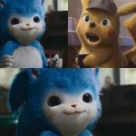  1:1 anthro beverage big_eyes black_eyes blue_fur coffee eulipotyphlan face_swap fur hedgehog male mammal mouth_closed nintendo open_mouth pikachu pok&eacute;mon pok&eacute;mon_(species) pok&eacute;mon_detective_pikachu sonic_(series) video_games yellow_fur 