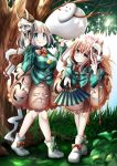  breasts cosplay grass hannya hata_no_kokoro hata_no_kokoro_(cosplay) highres konpaku_youmu konpaku_youmu_(ghost) large_breasts long_hair mask no_panties outdoors pegashi pink_hair short_hair touhou tree white_hair 