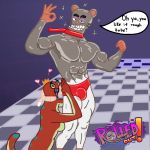  &lt;3 1:1 abs anthro asphyxiation biceps breasts bulge choking crown crystal_queen hi_res looking_at_viewer male mammal morris_the_rat murid murine muscular muscular_male navel open_mouth pecs rat reptile rodent rolled_out saffron_the_snake scalie smile snake text tongue tongue_out video_games 