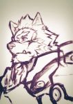  anthro armor canid canine canis demon facial_hair hair heylaw21 line_art male mammal marchosias scar simple_background solo tokyo_afterschool_summoners video_games wolf 