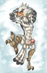  anthro avian balls bassybird blush braided_hair breath breath_of_the_wild erection feathers feet glans hair hi_res muscular nintendo nude pecs penis rito snow solo tail_feathers talons teba_(tloz) the_legend_of_zelda video_games 